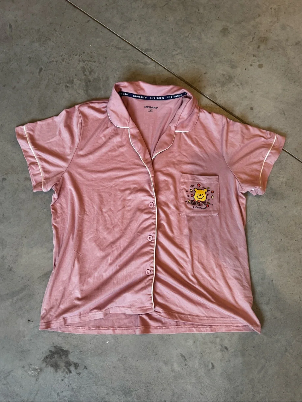 Life Is Good Pink Short-Sleeve and Pants Pajama Set with Winnie the Pooh Pocket